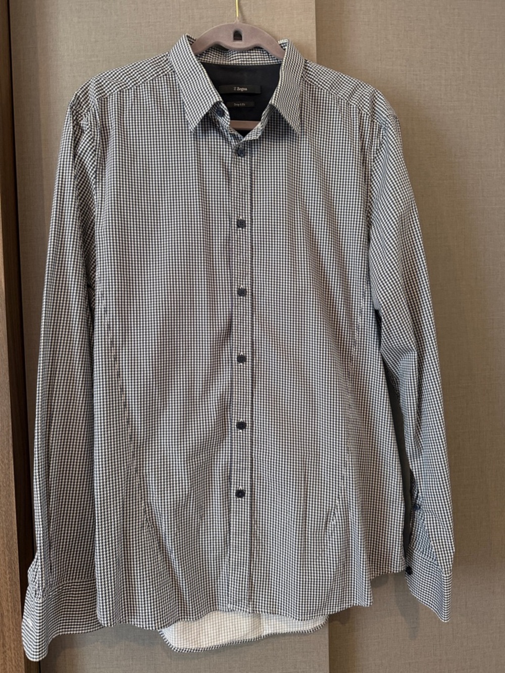 Slim Fit Black & White Micro-Check Dress Shirt